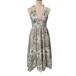Anthropologie (LAPIS) Size M Halter Sundress, Olive Green & Cream Floral, EUC